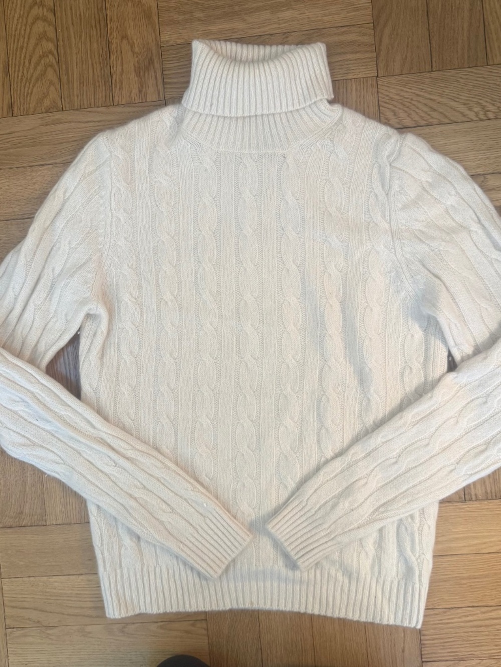 Grace Cashmere Ivory Cable Knit Turtleneck Sweater Womens Size L 100% Cashmere